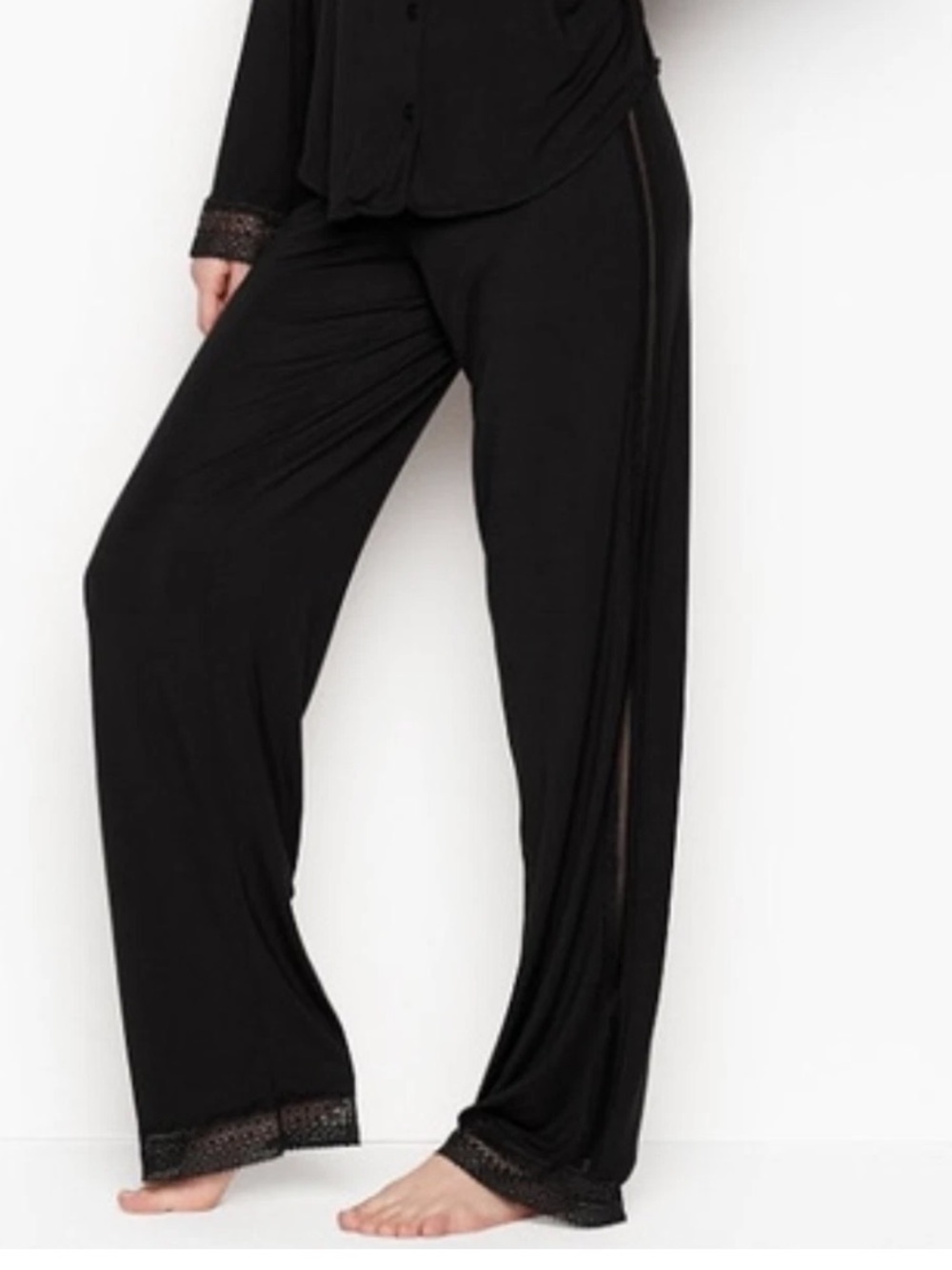VICTORIA'S SECRET WOMEN'S BLACK LACE SIDES TRIM SUPERSOFT MODAL PAJAMA SET Sz XS - Picture 4 of 16